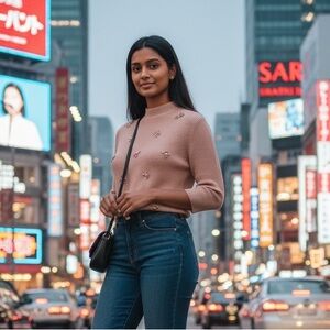 Lauren Michelle Pink Embellished Turtleneck Sweater‎